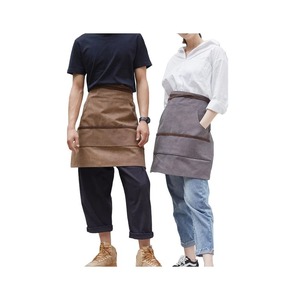 Tablier de bar professionnel léger en toile avec sangle en cuir réglable, poches, broderie personnalisée du nom de la marque, impression sérigraphique - Product Image 3