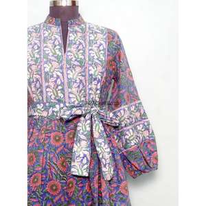 Vestidos Maxi Casuales Bohemios Elegantes, 100% Algodón Puro, Transpirables, Manga Corta, Cuello en V, Estampado Floral, Corte Holgado, Todas las Tallas - Product Image 4