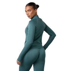 Dark Mint Full <b>Zip</b> <b>Women</b> Performance Jacket Long Sleeve Activewear <b>Top</b> Slim Fit Training Layer Running Fitness Wear - Product Image 2