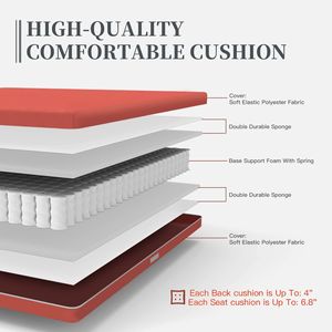 Set di mobili da esterno in alluminio 4 pezzi da 7 pollici con cuscino rosso divano componibile e tavolino da caffè per balcone e giardino - Product Image 3