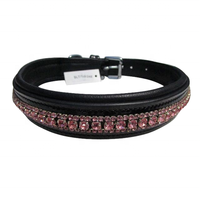 Collier de chien en cuir indien avec boucle en laiton argenté confortable en cristal de diamant rose.