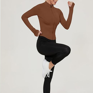 Women Full-Zip Long Sleeve Yoga Top Solid Colour Breathable Stretch Activewear Skinny Fit Gym Training Shirt - Product Image 6