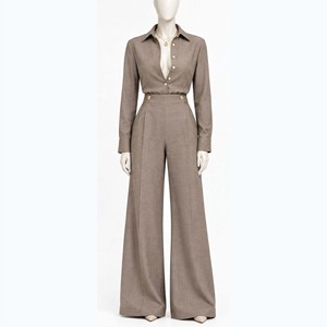 Elegant Design Turn-down Collar Tracksuit High Quality Women New One <b>Wool</b> Blend Suit Set Full Length <b>Pants</b> With Belt Autumn Wea - Product Image 6