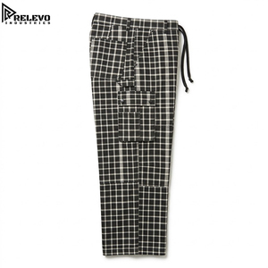 Pantalon cargo à carreaux personnalisé OEM pour homme, pantalon utilitaire en toile à carreaux écossais noir et blanc, double genouillère, coupe droite large - Product Image 3