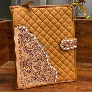 A4 multifonctionnel fermeture éclair usiné à la main en cuir matelassé porte-documents classeurs à anneaux personnalisé bureau spirale portefeuille organisateur - Product Image 3