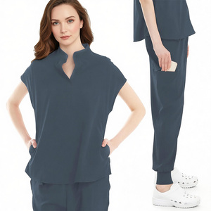 Ensemble de tenues médicales unisexe, uniforme d'hôpital, pantalon tricoté en coton et polyester, vêtements d'infirmière, couleur grise, détection d'aiguilles - Product Image 4