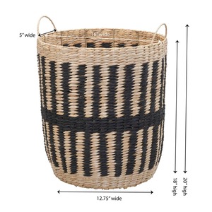 Seagrass <b>basket</b> with black pattern Handmade <b>Storage</b> <b>Basket</b> Wholesale eco-friendly Made in Vietnam - Product Image 4