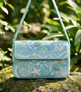 Handmade Seed Beaded Shoulder Bag Wholesale <b>Green</b> & White Floral Hand Embroidered Beaded Flap Bag Designer Chic Handbag <b>Purse</b> - Product Image 3