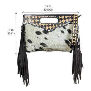 Bolso de Mano de Cuero Vacuno con Flecos y Diseño a Cuadros, Bolso Cruzado de Cuero Genuino con Asa Superior para Mujer, Novedad 2026 - Product Image 2