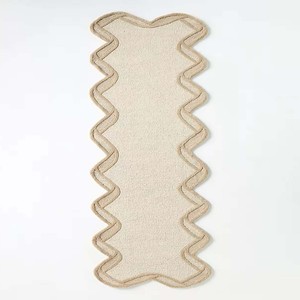 Oatmeal Scalloped Border Area Rug Modern Minimalist Living Room Rug Handmade Style Bedroom Tufted Wool Carpet Farmhouse Decor - Product Image 5