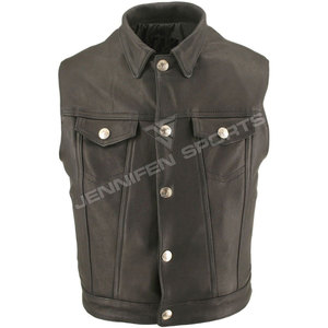 Gilet de motard unisexe personnalisé en cuir pleine fleur véritable pour homme, sans manches, avec poches décoratives, idéal pour l'hiver - Product Image 2