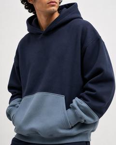 Sweat-shirt polaire à capuche d'hiver haut de gamme bicolore avec poche contrastante, coupe classique, service OEM, streetwear personnalisé, couleur décontractée - Product Image 3