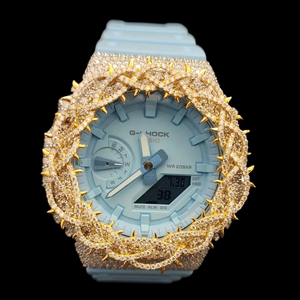 Gorgeous Round Dial Digital Analogue Sky <b>blue</b> Color Rubber Band Moissanite Diamond Thorn Bezel Design Trendy Jewelry <b>for</b> <b>Man's</b> - Product Image 1