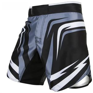 Shorts MMA pour hommes, impression numérique, logo personnalisé sur le devant, noir, gris, blanc, coupe athlétique, évacuation de l'humidité, polyester, coton, sports de combat - Product Image 4