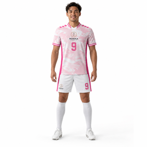 <b>Light</b> Pink White Camouflage Soccer Jersey Shorts Set V <b>Neck</b> Sublimated Custom Uniform Teamwear Adult Unisex Eco-Friendly - Product Image 5