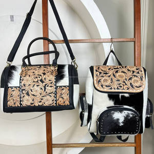 Ensemble de bagages de voyage multifonctionnel en cuir de vachette usiné à la main et sac à dos assorti de 2 pièces pour unisexe - Product Image 4