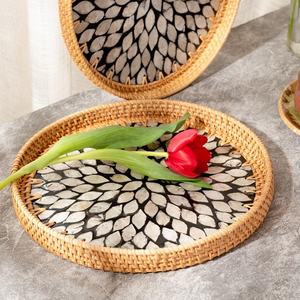 Plateau de service en rotin élégant en nacre pour la décoration de la maison plateau rond comme décoration de Table basse plateau en nacre fait à la main - Product Image 6