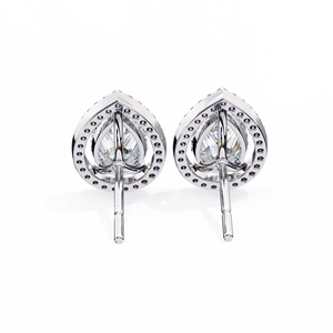 Boucles d'oreilles clous en or jaune massif 14K avec diamants CVD de laboratoire taille poire et halo en forme de goutte, 1,62 ct au total, pour femme - Product Image 3