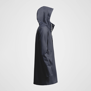 Veste imperméable unisexe à capuche, coupe longue, fermeture boutonnée, couleur unie, vêtement d'extérieur, coupe classique, 100% polyester, veste à coque rigide - Product Image 3