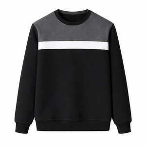 Sudadera de Cuello Redondo para Hombre, Diseño Color Block, Corte Regular, Tejido de Algodón, Estilo Casual Otoñal, Rayas Negras, Grises y Blancas - Product Image 1