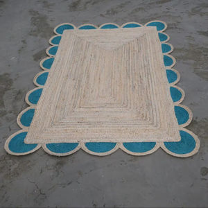 Alfombra de Yute Natural Trenzada, Hecha a Mano, Ecológica, Lavable, con Borde Festoneado Color Verde Azulado, 100% Yute Natural, Artesanía - Product Image 1