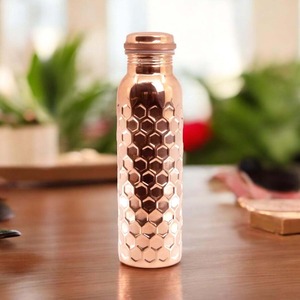 New Arrival Ayurvedic Eco-Friendly Brown <b>Copper</b> Water <b>Bottle</b> Hammered Design Portable Travel Use Classic Office Use Lids - Product Image 4