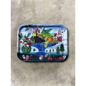 Plateau de service rond en métal imprimé floral de luxe, plateau décoratif en émail pour table basse, motif papillon et fleurs, décoration d'intérieur, cadeau - Product Image 3