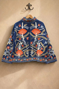 Veste bomber en velours réversible brodée à la main Suzani, motif floral vintage, doublure en coton, été, automne/printemps, hiver - Product Image 4