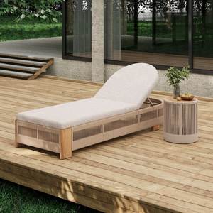 Chaise longue en teck avec coussin, lit de repos contemporain pour extérieur et bord de piscine, avec dossier solide et pieds coniques - Product Image 3