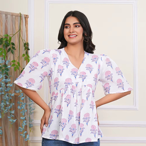 Indien ethnique coton bloc imprimé haut femmes traditionnel main bloc imprimé Floral bohème court Blouse pour tenue de fête décontractée - Product Image 1