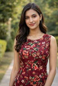 Conjunto de Kurti y Pantalón Premium Listo para Usar, Tela Crepé con Estampado Floral, Largo 42 Pulgadas, Mangas - Product Image 5