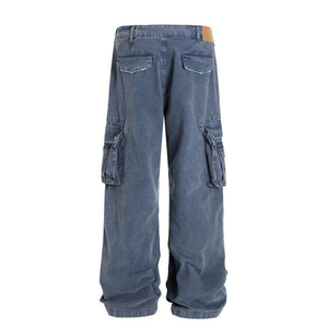 กางเกงยีนส์ผ้าแคนวาสสีน้ำเงินสไตล์วินเทจสำหรับผู้ชาย ผ้าฝ้าย 100% ทรงหลวมขาตรง สไตล์ลำลอง มีกระเป๋าหลายช่อง - Product Image 2