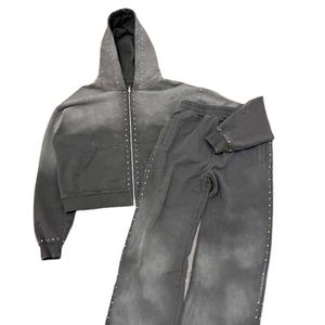 Ensemble de survêtements pour hommes Joggers Survêtements pour hommes OEM Logo personnalisé Conception Survêtement Haute Qualité 100% Coton lavé à l'acide Strass - Product Image 6