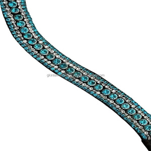 Diadema para Caballo de Cuero Genuino con Diseño de Ondas en Negro y Marrón, con 5 Hileras de Cristales Brillantes, Mega Bling, Suministro al por Mayor Personalizado - Product Image 5