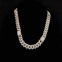 Chaîne cubaine en argent sterling 925 avec diamants et plaqué or rose, style hip-hop, bijoux pour hommes, chaîne à maillons cubains