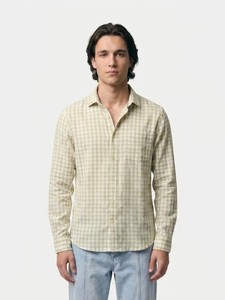Camisa Casual de Hombre de Algodón a Cuadros de Manga Larga con Doble Botonadura, Cuello Vuelto, Transpirable, Tejida, para Verano - Product Image 1