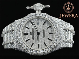 Hot Sale Stainless Steel Silver <b>Watch</b> with Mossinate Diamonds Luxurious Design <b>for</b> Stylish Professionals and Fashion Enthusiasts - Product Image 1