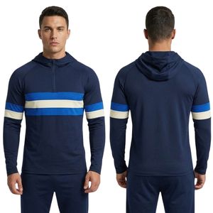 Sudadera con Capucha para Hombre, de Poliéster Azul Marino con Rayas Horizontales, Manga Larga, para Correr, Fitness, Entrenamiento, Deporte - Product Image 3