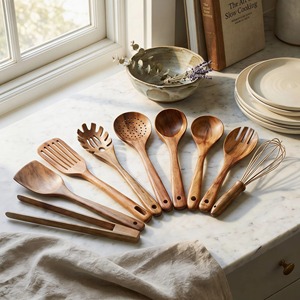 New Arrival <b>Wood</b> Salad <b>Tools</b> <b>Set</b> With Spoons Forks And Whisk Eco Friendly Dishwasher Safe Manual Kitchen Utensils - Product Image 6