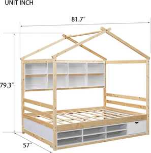 Lit superposé traditionnel en bois massif durable avec 6 étagères et toit intégré, écologique et naturel, pour chambre à coucher et salon - Product Image 6