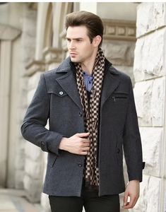 Winter Warm Men's Casual Plus Size Windproof <b>Single</b> Breasted Snake Skin Stand Collar Woolen <b>Quilted</b> Trench Jacket - Product Image 6