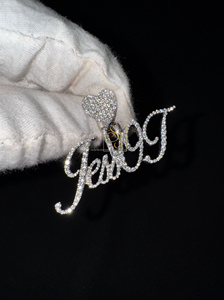 Personalizable 925 Plata cursiva escritura colgante collar estilo de moda Iced Moissanite diamantes Bling letra fina colgantes encantos - Product Image 4