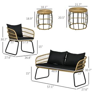 Set di mobili da giardino in rattan resistente alle intemperie, 5 pezzi, con tavoli impilabili e divanetto imbottito, nero - Product Image 3