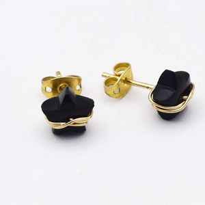 Boucles d'oreilles étoile en onyx noir, fil doré, pierres précieuses naturelles, bijoux étoile, cadeau pour femmes et filles - Product Image 3