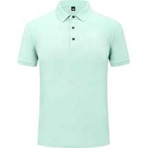 Polo à manches courtes vert clair pour homme, en coton, couleur unie, col boutonné décontracté, respirant, coupe classique - Product Image 1