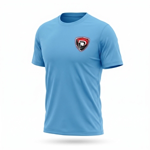 Camiseta Casual de Manga Corta con Cuello Redondo para Hombre, Color Azul Claro, con Logotipo, Secado Rápido, Corte Regular, 100% Poliéster, Tejido de Punto Jersey - Product Image 1