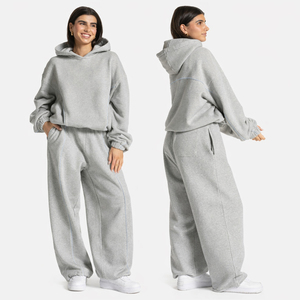 Women Oversized <b>Tracksuit</b> Set Grey Hoodie & Wide Leg Joggers Casual Fleece Sweat Suit Streetwear Two Piece Set - Product Image 1