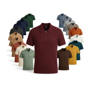 Polo en coton et polyester extensible côtelé, à col zippé, manches courtes, doux et léger, pour toutes les saisons. - Product Image 1