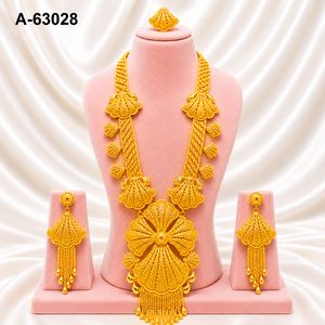 Parure de bijoux tendance pour femme en zircon ethnique, avec long pendentif et boucles d'oreilles plaquées argent, pour fiançailles, anniversaire, mariage A-63028 - Product Image 1