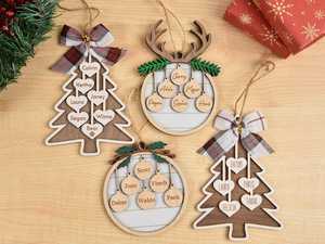 Wooden Christmas Family <b>Tree</b> <b>Ornaments</b> Laser Cut Personalized Names Rustic Holiday Decor for Home Wall Mount - Product Image 6